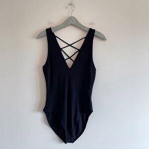 Aqua Black Cross Back Bodusuit Tank